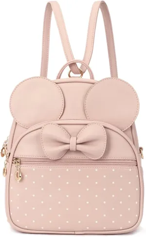 KL928 Girls Mini Backpack Bowknot Polka Dot Cute Daypacks Convertible Shoulder Bag Purse for Women (L.Pink)