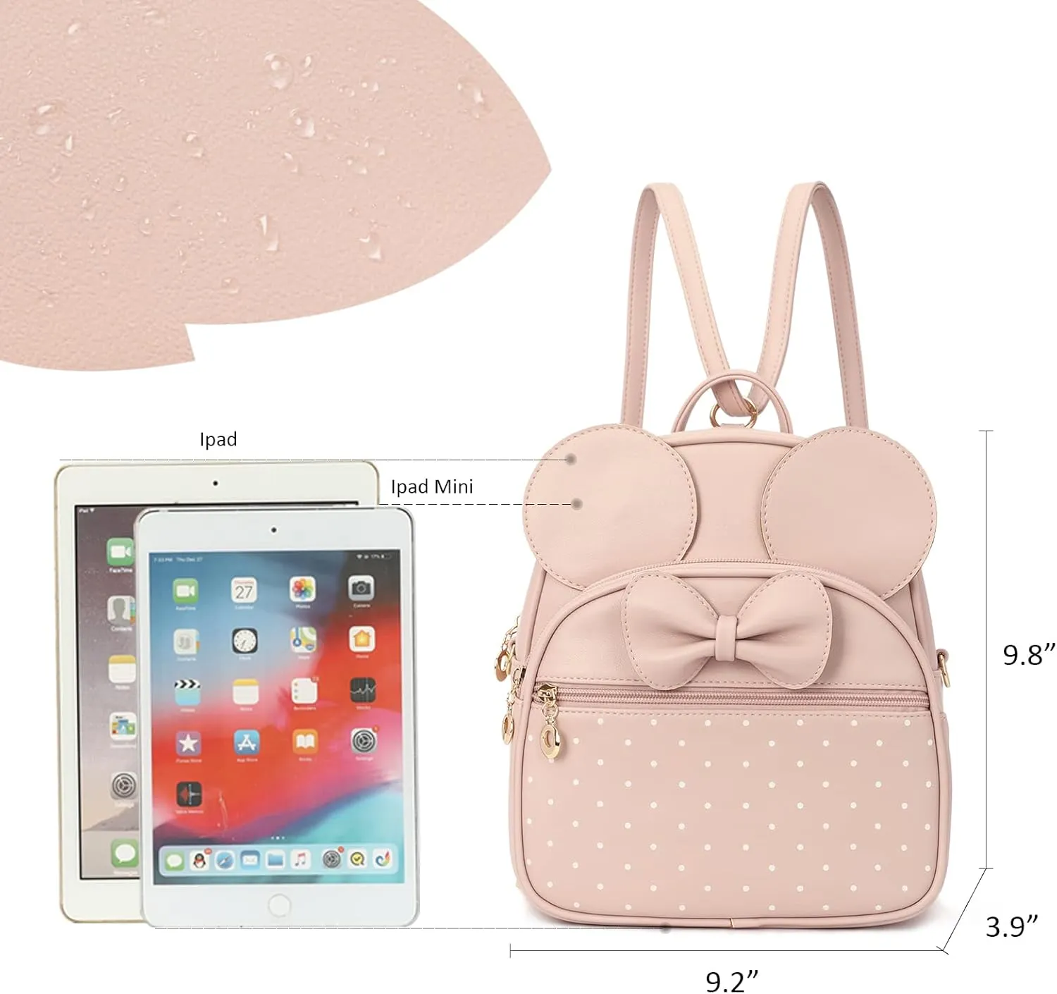 KL928 Girls Mini Backpack Bowknot Polka Dot Cute Daypacks Convertible Shoulder Bag Purse for Women (L.Pink)