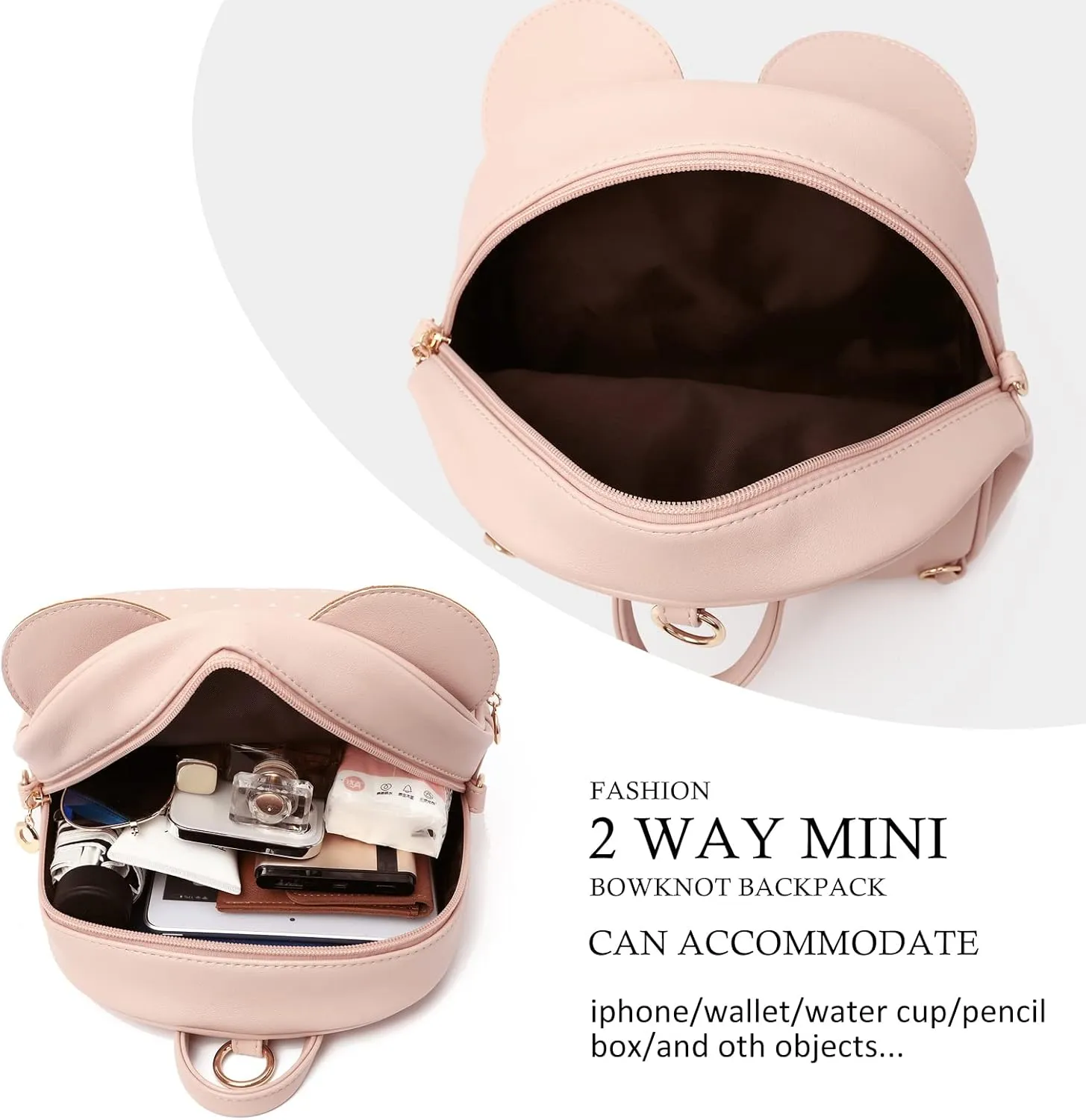 KL928 Girls Mini Backpack Bowknot Polka Dot Cute Daypacks Convertible Shoulder Bag Purse for Women (L.Pink)