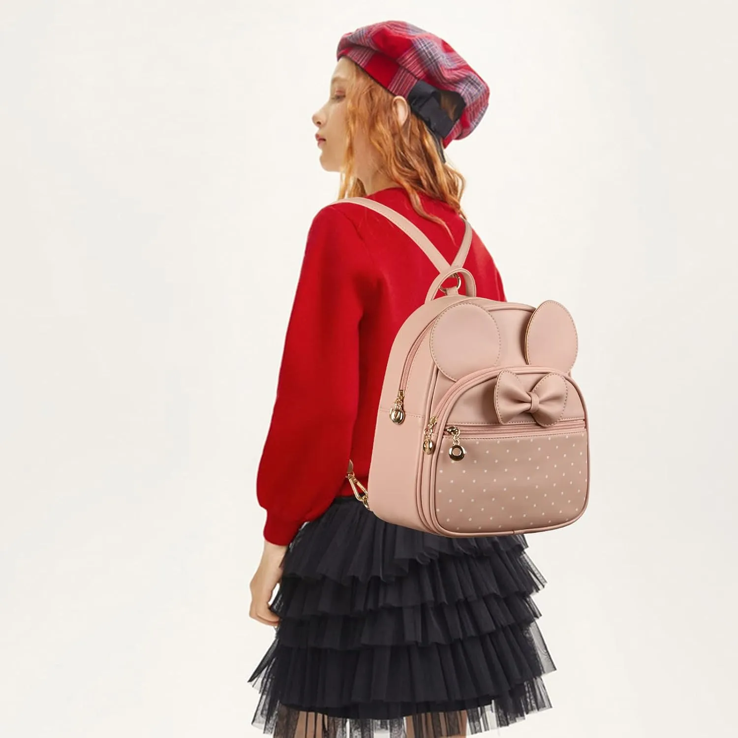 KL928 Girls Mini Backpack Bowknot Polka Dot Cute Daypacks Convertible Shoulder Bag Purse for Women (L.Pink)