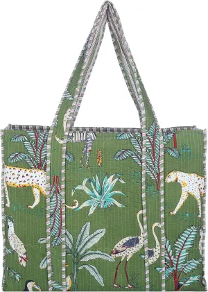 KLAVATE Women Handblock Lightweight Travel Bag Purse Cotton Shoulder Tote Bag For Shopping Grocery & Beach Bag Gift For Her