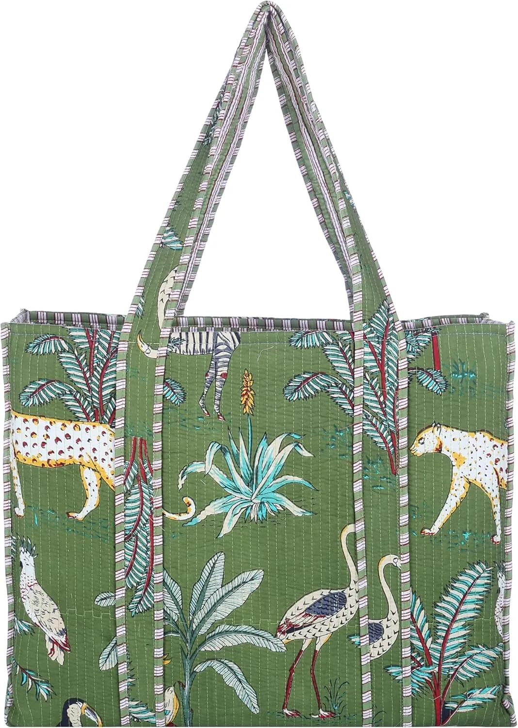 KLAVATE Women Handblock Lightweight Travel Bag Purse Cotton Shoulder Tote Bag For Shopping Grocery & Beach Bag Gift For Her