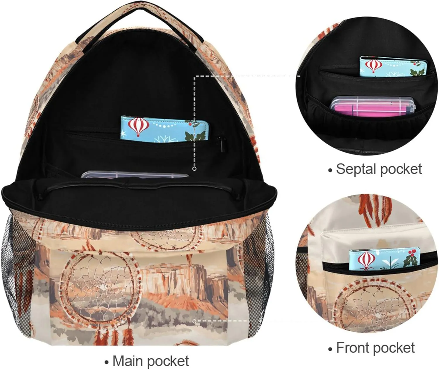 KLL Day Backpack for Men Women Waterproof Stylish Travel Bags with Chest Strap for College Work Western Cowboy Dream Catcher Dream Catcher Deep Canyons