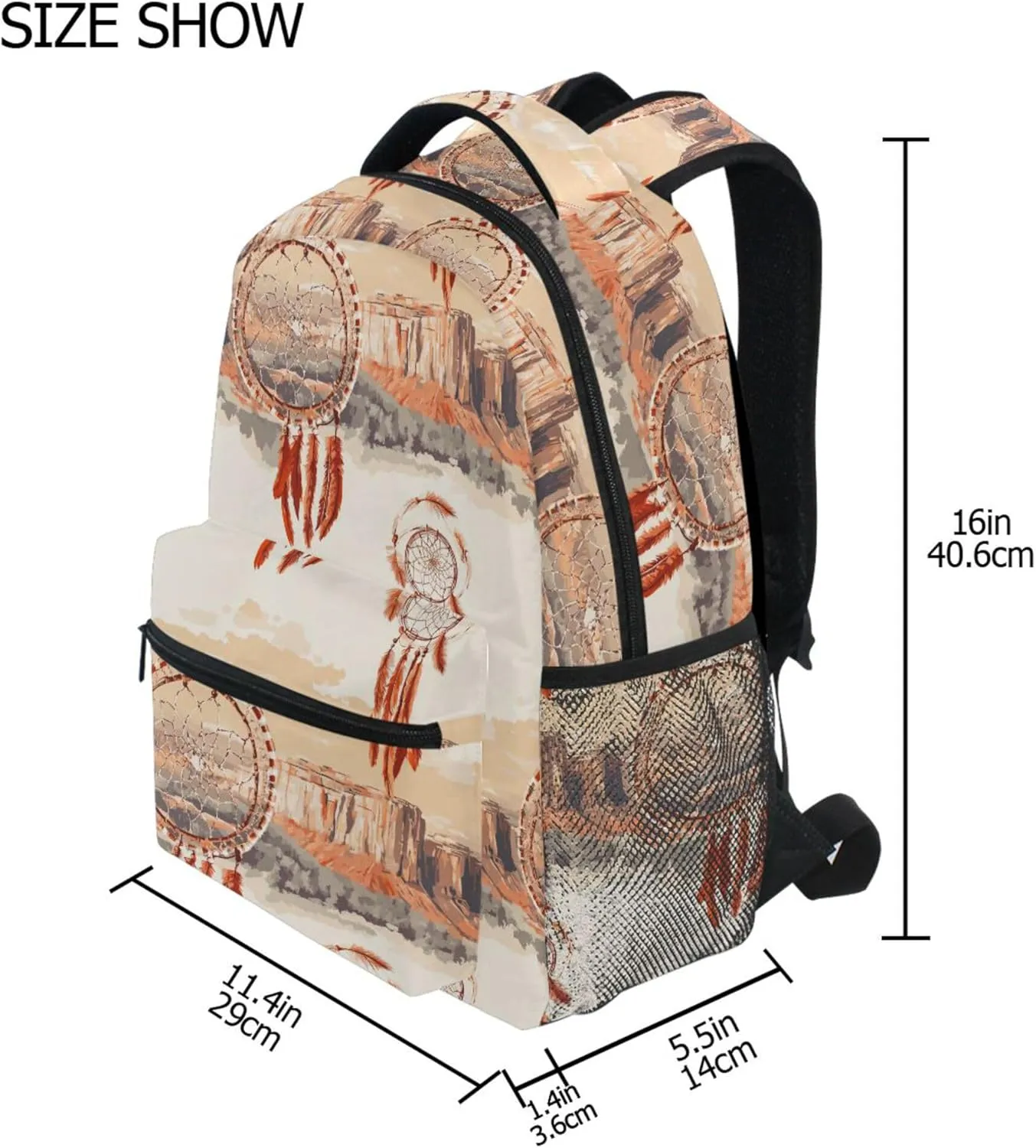 KLL Day Backpack for Men Women Waterproof Stylish Travel Bags with Chest Strap for College Work Western Cowboy Dream Catcher Dream Catcher Deep Canyons