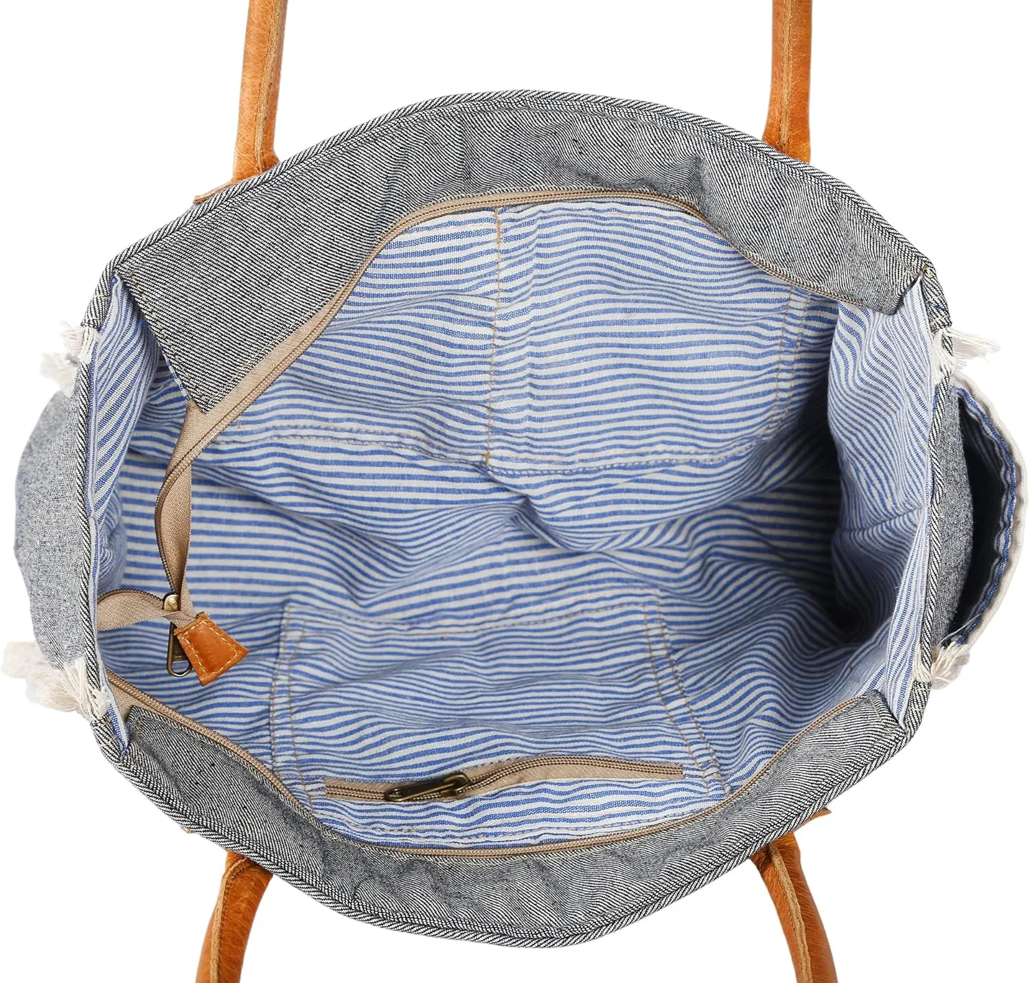 KPL Sel De Mer Upcycled Canvas and leather Hand Bag Cowhide Tote Bag shopping bag carry on leather bag