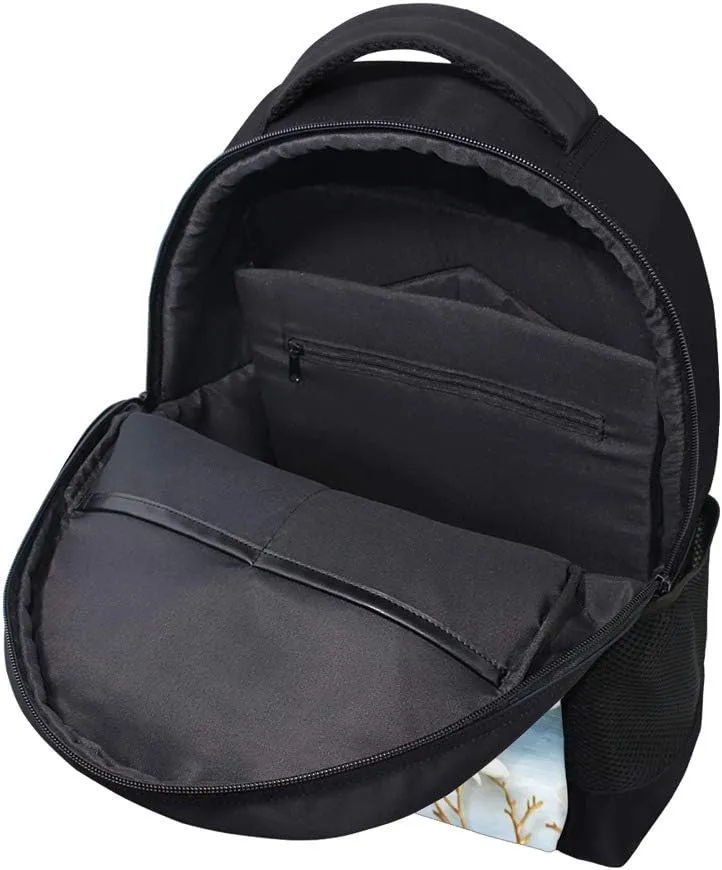 Kuizee Classic Backpack Adjustable Padded Shoulder Straps Daypack ﻿Blue Landscape Hills Clouds Flowers Branches Book Bag Casual Bags Durable College School Daily 16Inch