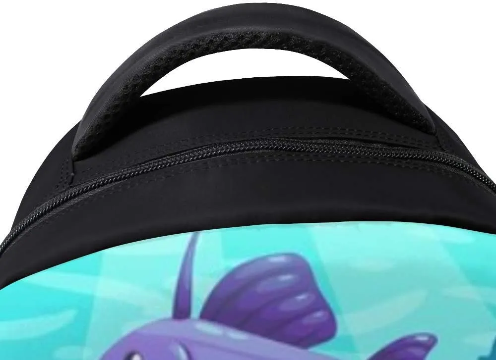 Kuizee Classic Backpack Schoolbag Adjustable Padded Shoulder Straps Daypack ﻿Underwater Sea World Cartoon Casual Bags Durable College Daily 16Inch