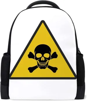 Kuizee School Bag Backpack Daypack ﻿Yellow Sign Danger Skull Crossbones Book Bag Casual Bags Durable College School Travel Daily 16Inch