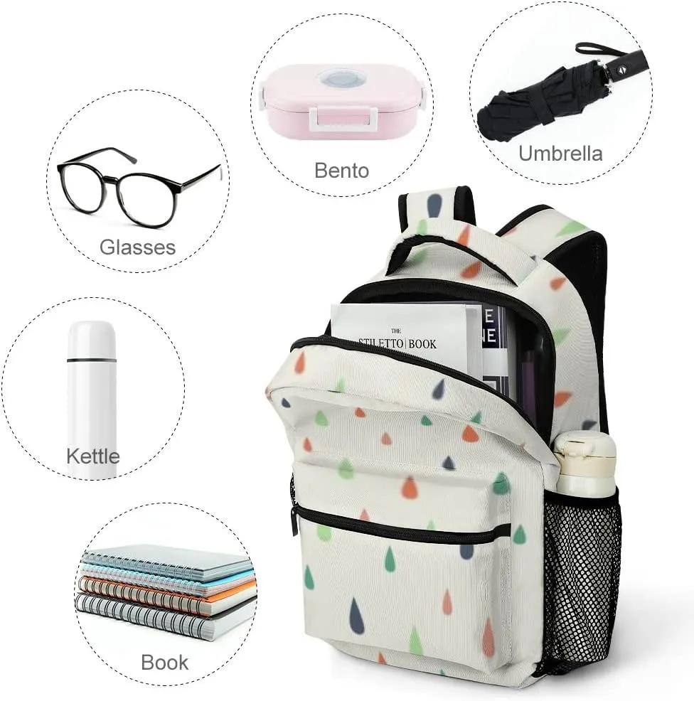 Kuizee Travel Laptop Backpack Business Daypack Work Bookbag Colorful Falling Rain Drops Durable iPad Tablet School College Book Bags Casual Bags for Men and Women