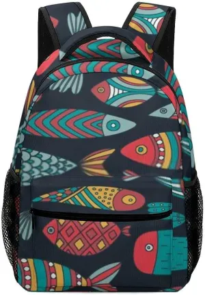 Kuizee Travel Laptop Backpack Business Daypack Work Bookbag Colorful Fishes Artistic Durable iPad Tablet School College Book Bags Casual Bags for Men and Women