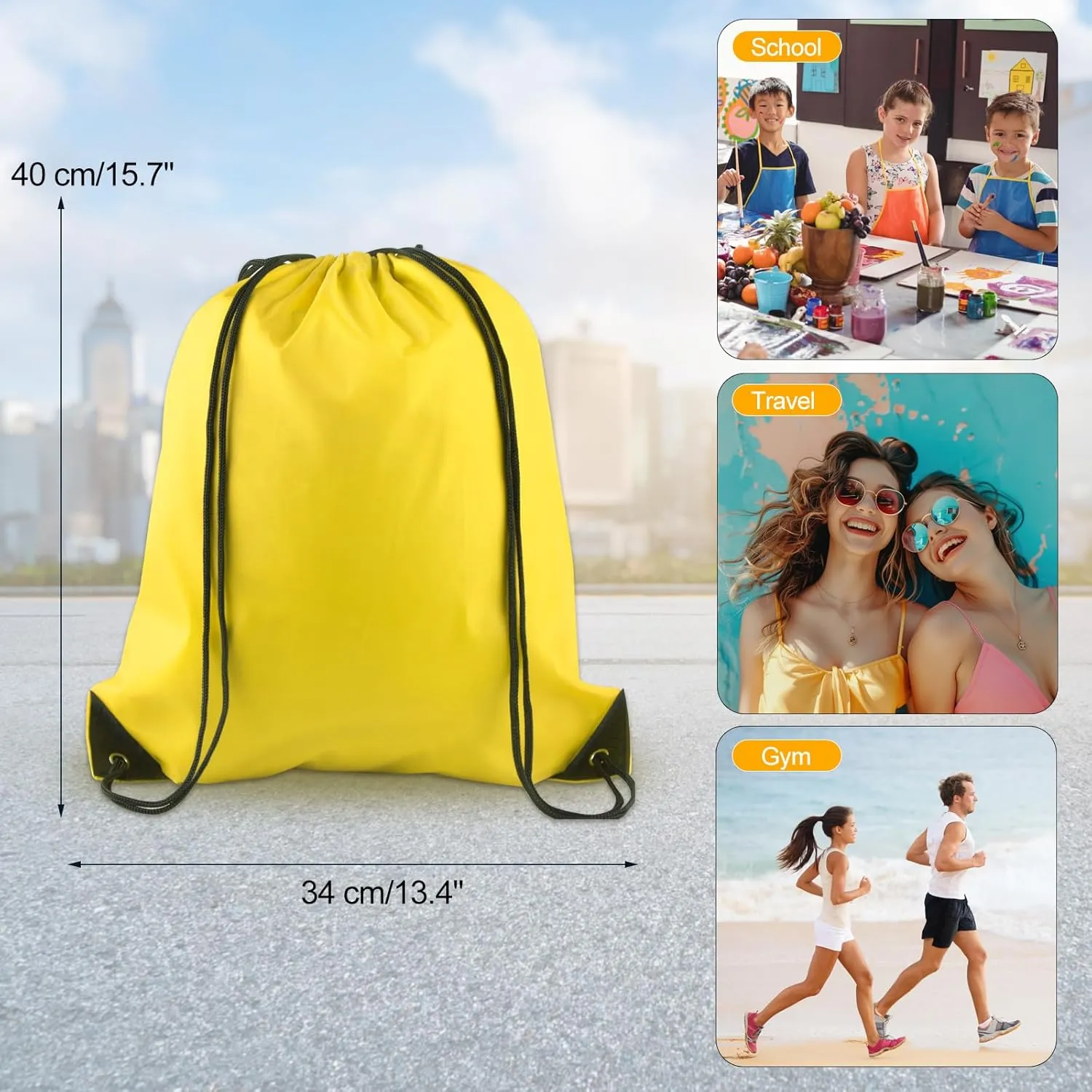 KUUQA 20Pcs Drawstring Backpack Bag Bulk Yellow Drawstring Bags String Backpack Sport Gym Sack Bags Foldable Storage Bag for Women Men Shopping Gym Travel Sports
