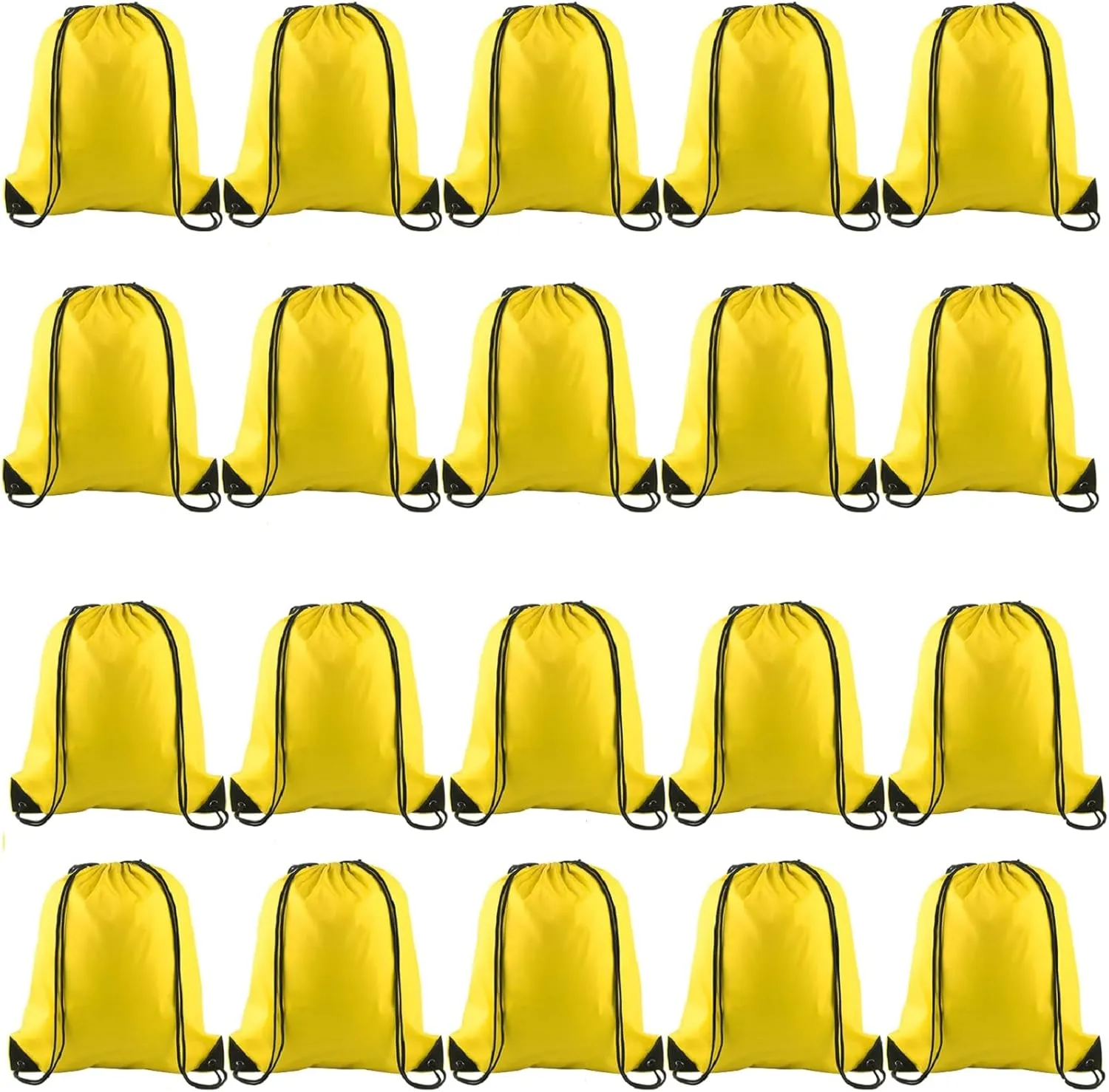 KUUQA 20Pcs Drawstring Backpack Bag Bulk Yellow Drawstring Bags String Backpack Sport Gym Sack Bags Foldable Storage Bag for Women Men Shopping Gym Travel Sports