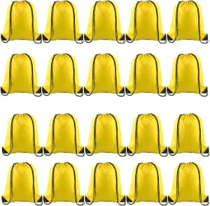 KUUQA 20Pcs Drawstring Backpack Bag Bulk Yellow Drawstring Bags String Backpack Sport Gym Sack Bags Foldable Storage Bag for Women Men Shopping Gym Travel Sports