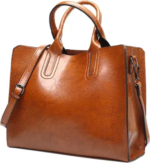 Ladies Shoulder Bag Fashion Solid Color Vintage Zipper Large Capacity Shoulder Handbag Leather Bags (Brown, One Size)