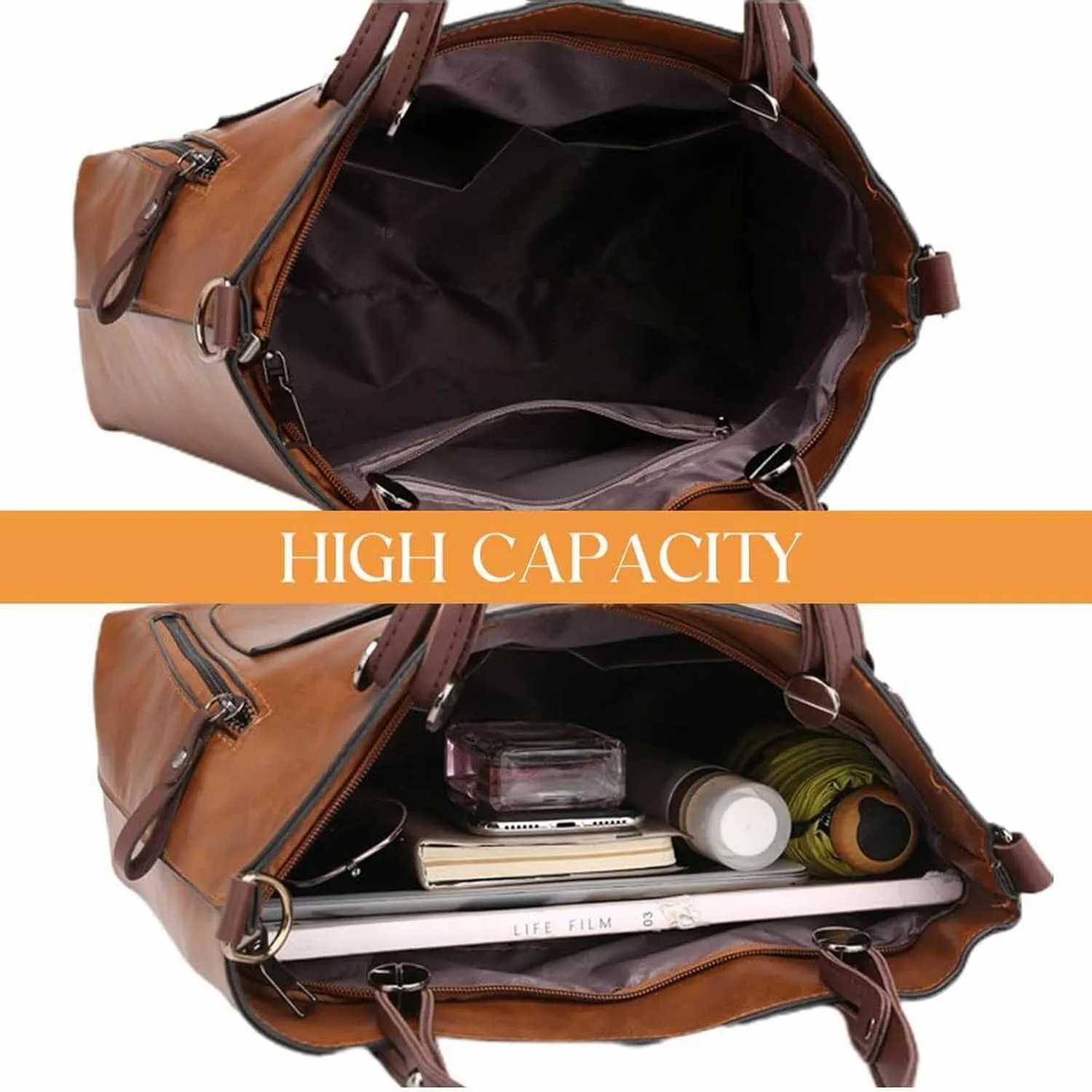 Ladies Vintage Leather Shoulder Bag Large Capacity Tote Bags Women Crossbody Bag Multi Pocket Shoulder (Black, One Size)