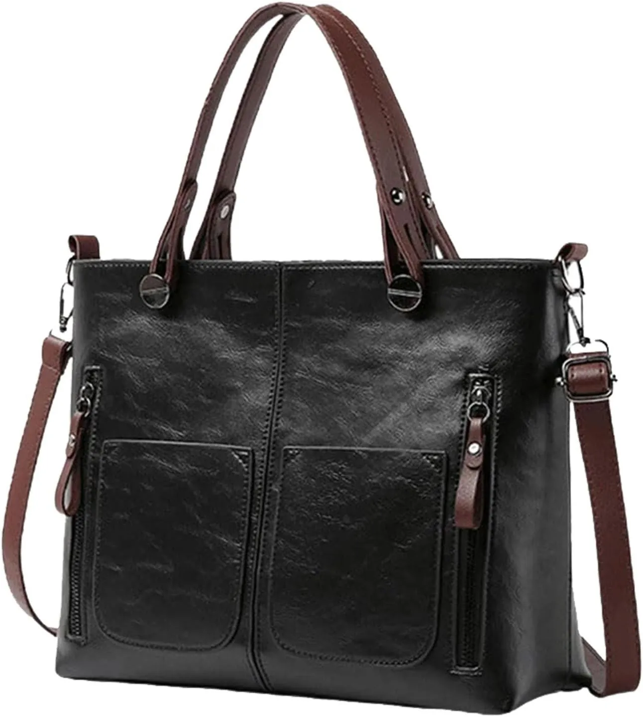 Ladies Vintage Leather Shoulder Bag Large Capacity Tote Bags Women Crossbody Bag Multi Pocket Shoulder (Black, One Size)