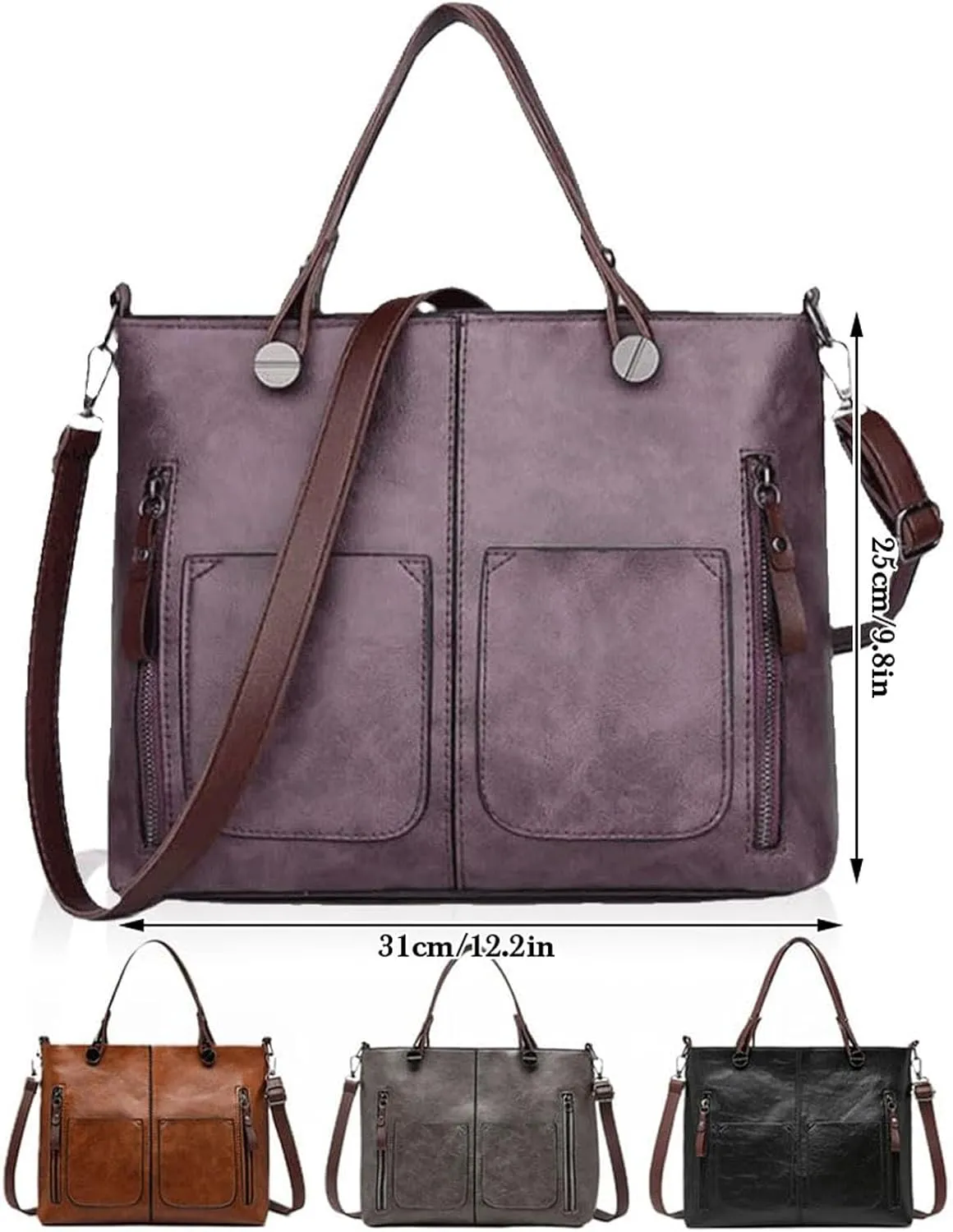 Ladies Vintage Leather Shoulder Bag Large Capacity Tote Bags Women Crossbody Bag Multi Pocket Shoulder (Black, One Size)