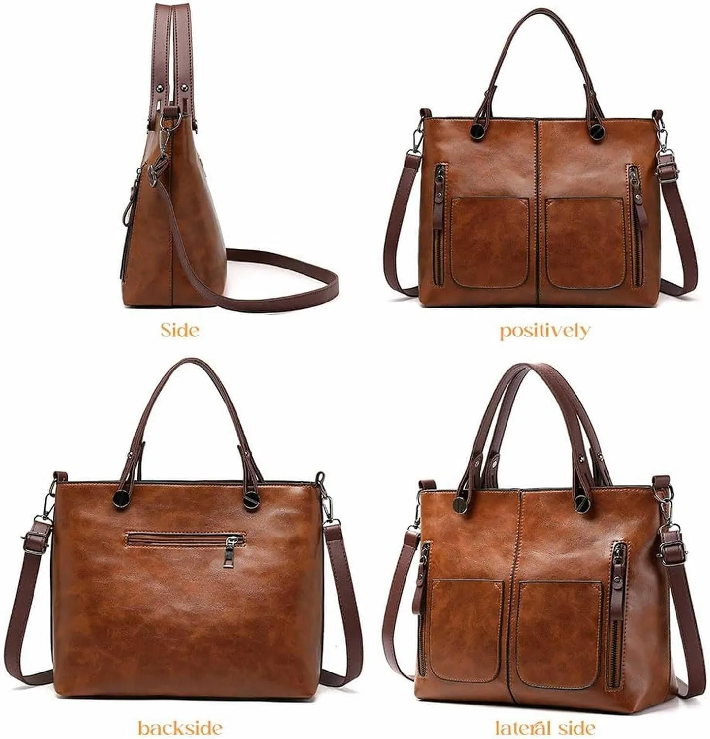 Ladies Vintage Leather Shoulder Bag Large Capacity Tote Bags Women Crossbody Bag Multi Pocket Shoulder (Black, One Size)
