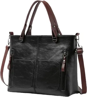 Ladies Vintage Leather Shoulder Bag Large Capacity Tote Bags Women Crossbody Bag Multi Pocket Shoulder (Black, One Size)