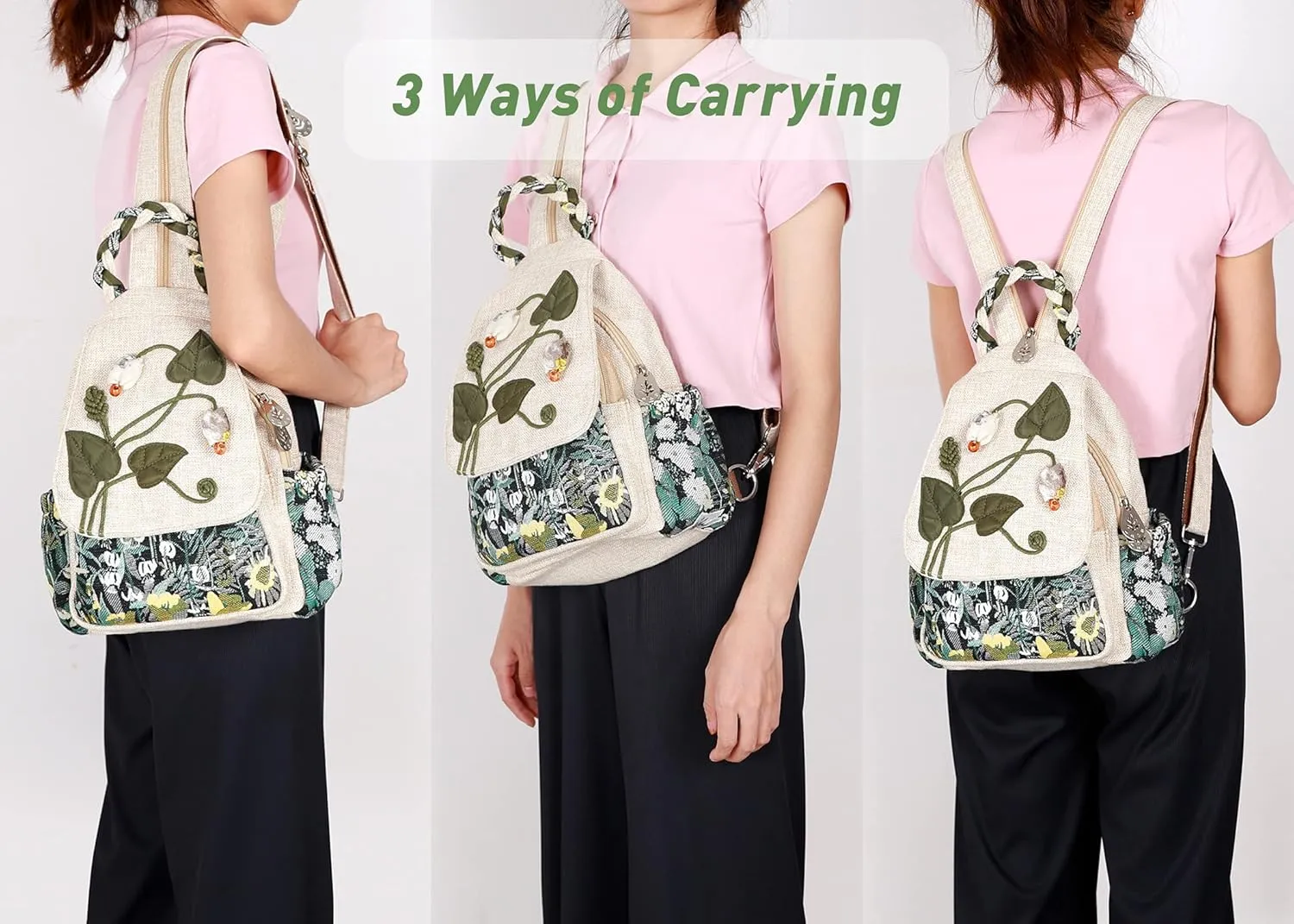 Ladys Convertible Sling Bag, Hand Craft Artisan Purse, Beautiful Mushroom Canvas Premium Casual Day Mini Backpack for women