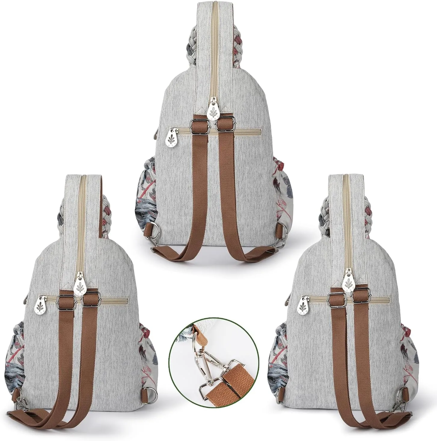 Ladys Convertible Sling Bag, Hand Craft Artisan Purse, Beautiful Mushroom Canvas Premium Casual Day Mini Backpack for women