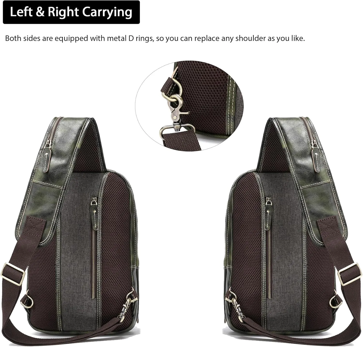 LANNSYNE Full Grain Leather Sling Bag For Men, Crossbody Bag fits 12.9" iPad Crossbody Chest Daypack