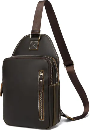 LANNSYNE Full Grain Leather Sling Bag, Leather Crossbody Bag For Men Fits 10.5" iPad