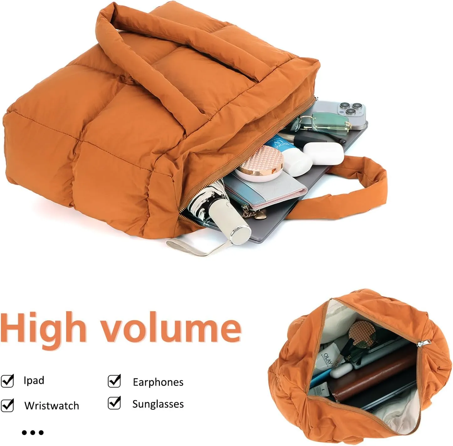 Lanpet Puffer Tote Bag for Women,Large Quilted puffy Padded Handbags Lightweight Shoulder Bags for Travel Gym Shopping Work