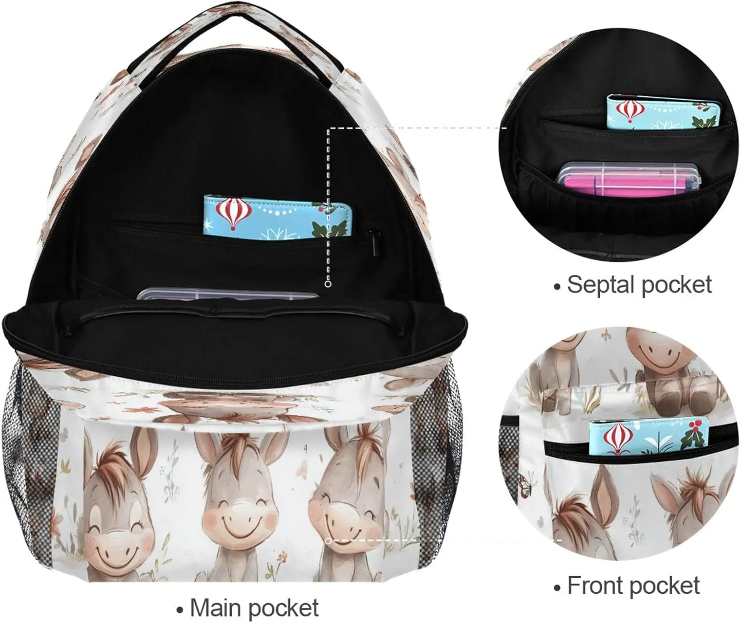Laptop Backpack for Men and Women Waterproof Business Work Bag with Chest Strap Gift Men & Women Cute Donkey White