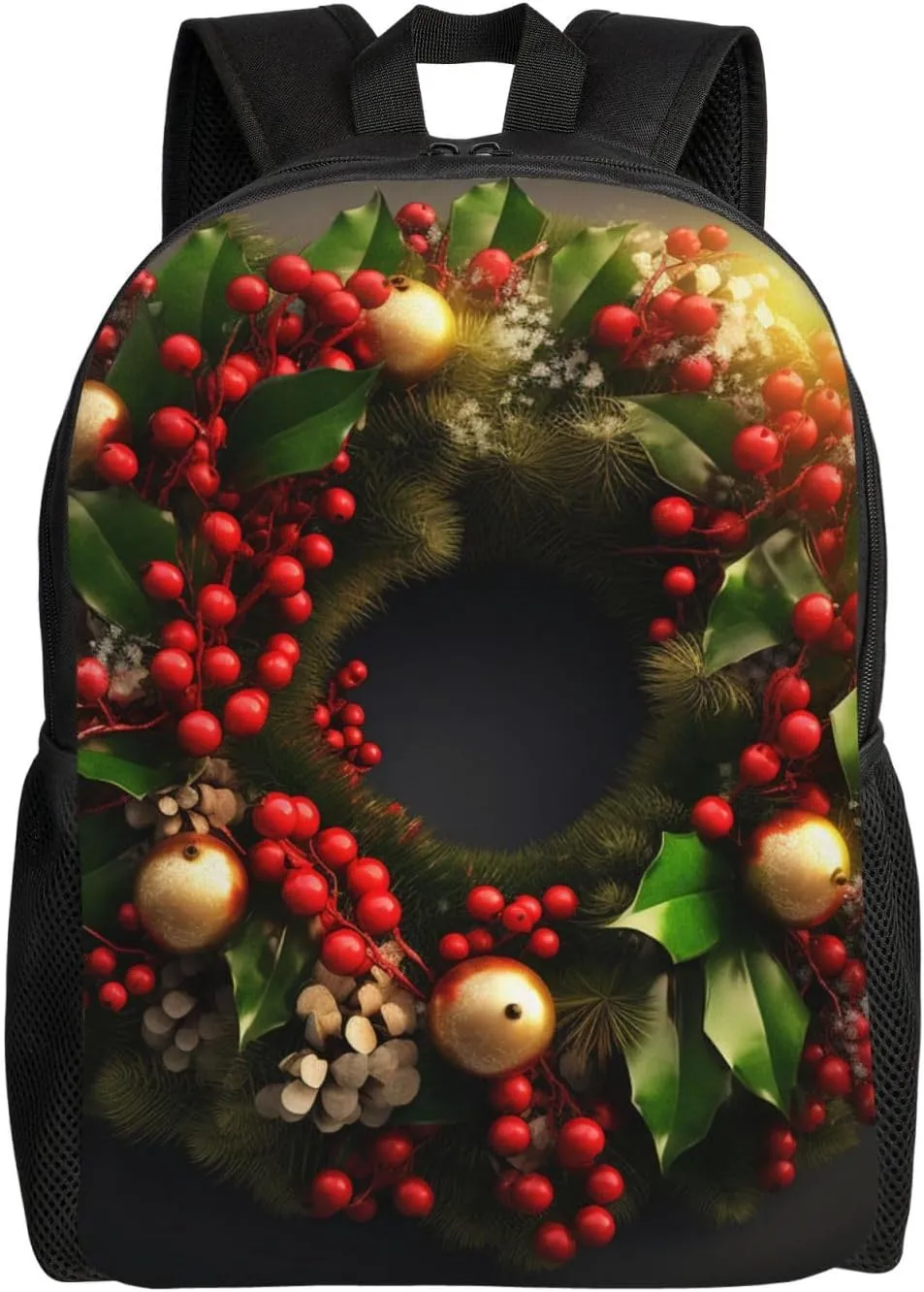 Laptop Backpack for Women Men Carry-on Backpack Christmas Wreath Daypack Lightweight Travel Shoulder Bags