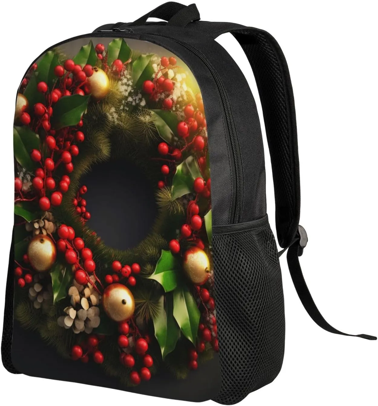 Laptop Backpack for Women Men Carry-on Backpack Christmas Wreath Daypack Lightweight Travel Shoulder Bags