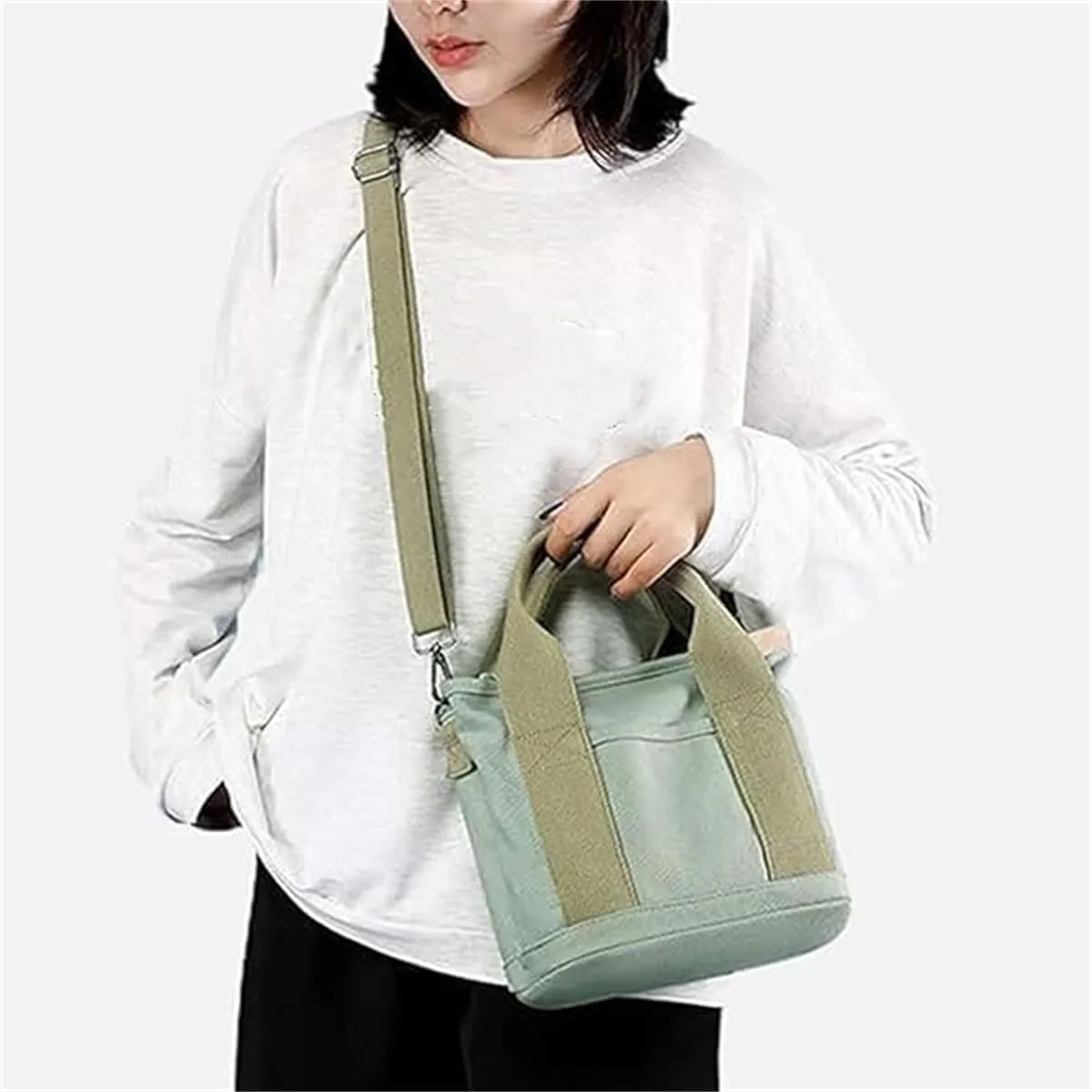 Large Capacity Multi Pocket Handbag Handmade,Small Tote Bag with Zipper,Top Handle Canvas Compartment Adjustable Crossbody