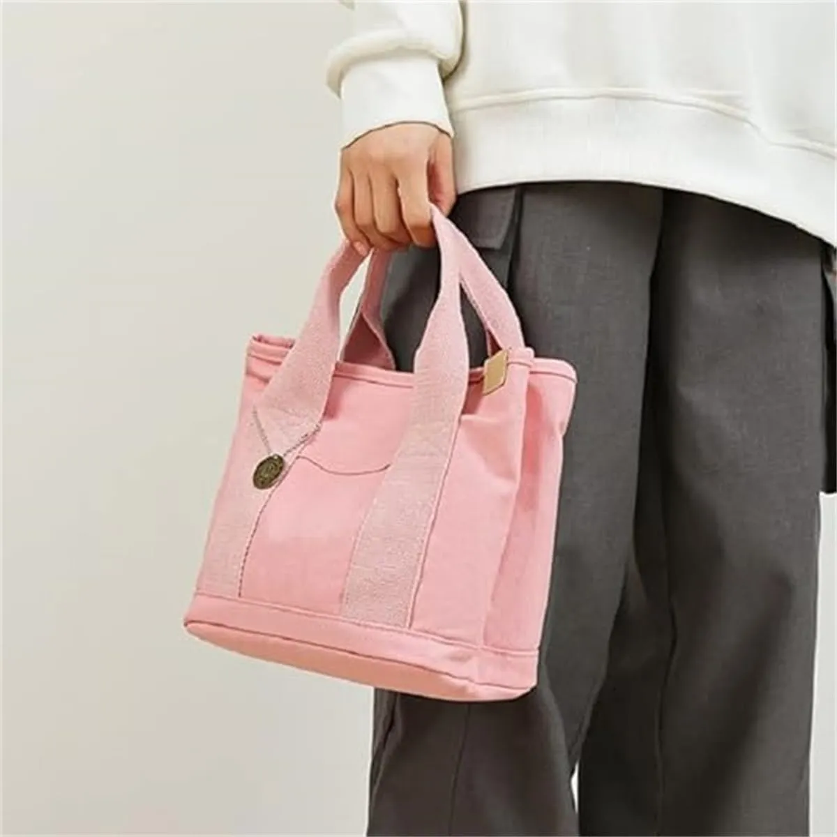 Large Capacity Multi Pocket Handbag Handmade,Small Tote Bag with Zipper,Top Handle Canvas Compartment Adjustable Crossbody