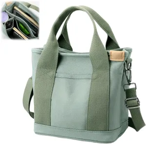 Large Capacity Multi Pocket Handbag Handmade,Small Tote Bag with Zipper,Top Handle Canvas Compartment Adjustable Crossbody
