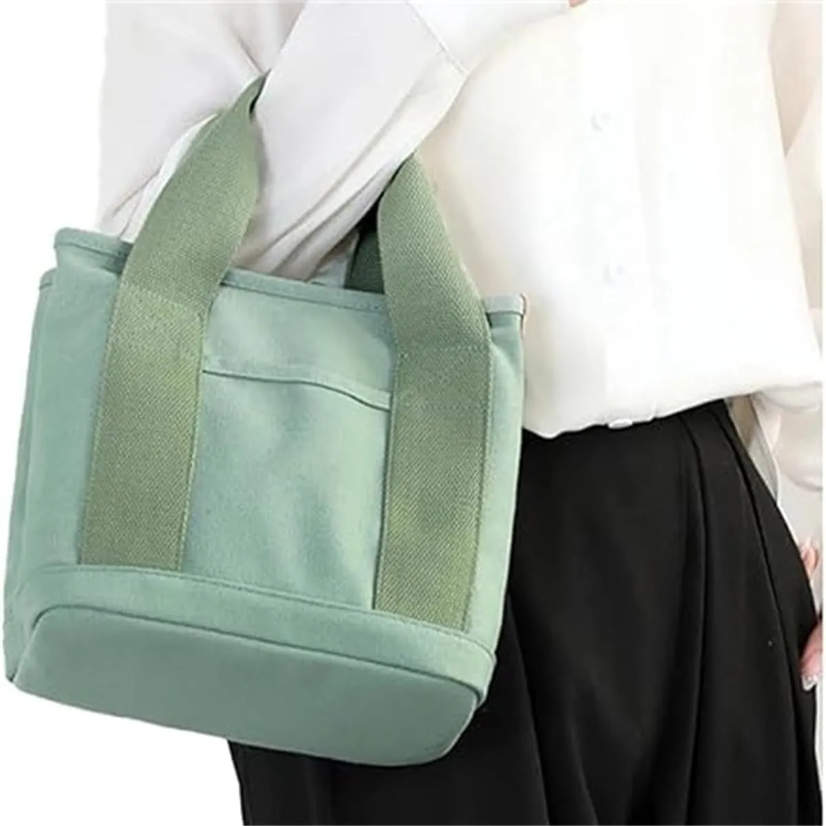 Large Capacity Multi Pocket Handbag Handmade,Small Tote Bag with Zipper,Top Handle Canvas Compartment Adjustable Crossbody