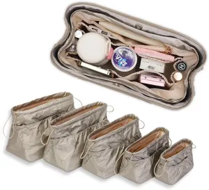 Large Handbags Purse Dividers Organizer with Cup Holder Inner Bag Insert for Tote Savvy Bag Dupont paper，Portability (Beige, Small)