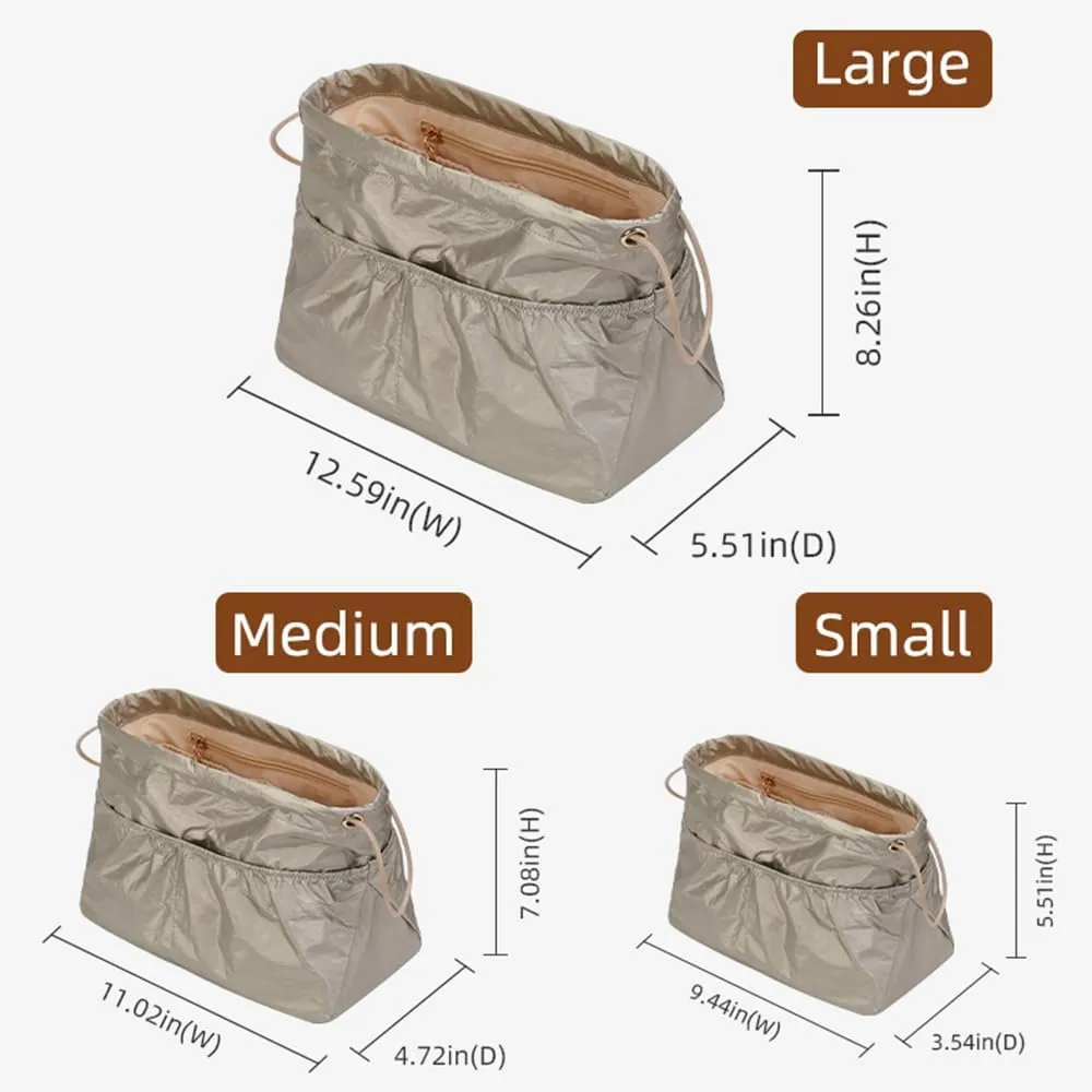 Large Handbags Purse Dividers Organizer with Cup Holder Inner Bag Insert for Tote Savvy Bag Dupont paper，Portability(Beige, Medium)