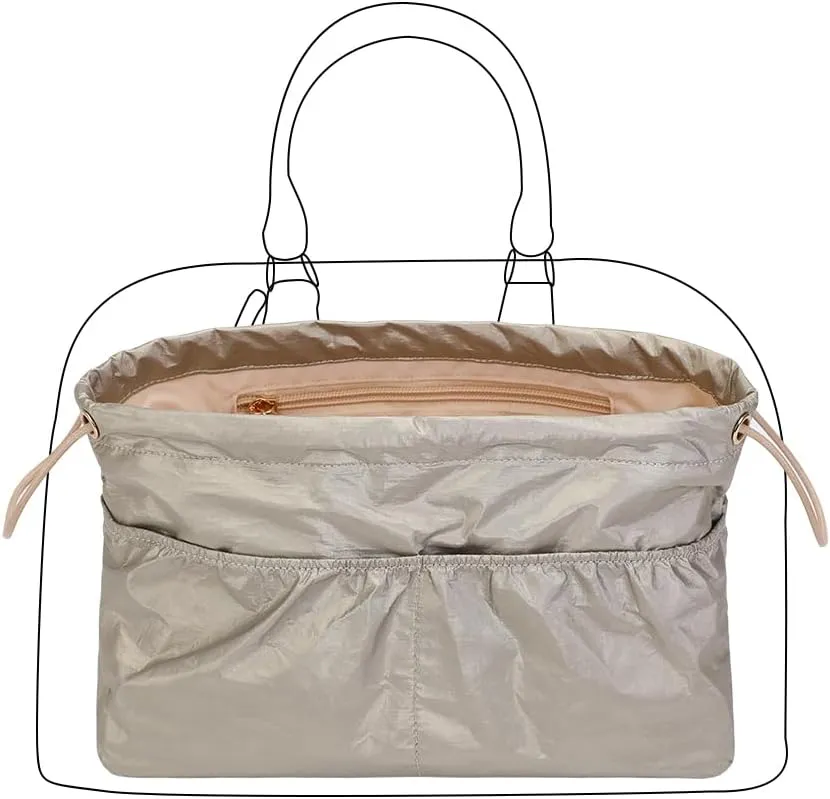 Large Handbags Purse Dividers Organizer with Cup Holder Inner Bag Insert for Tote Savvy Bag Dupont paper，Portability(Beige, Medium)