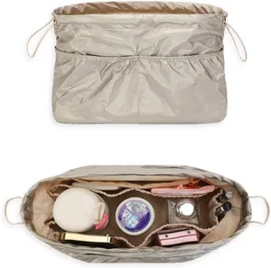 Large Handbags Purse Dividers Organizer with Cup Holder Inner Bag Insert for Tote Savvy Bag Dupont paper，Portability(Beige, Medium)
