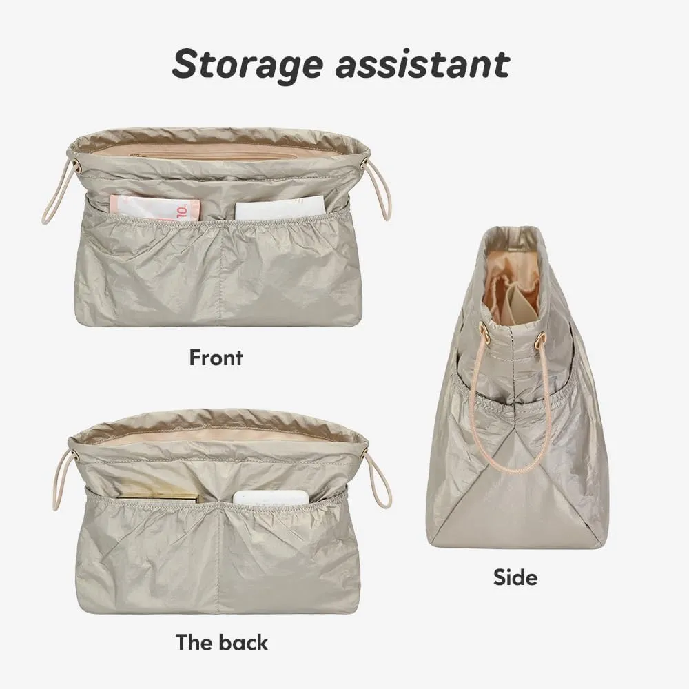Large Handbags Purse Dividers Organizer with Cup Holder Inner Bag Insert for Tote Savvy Bag Dupont paper，Portability(Beige, Medium)
