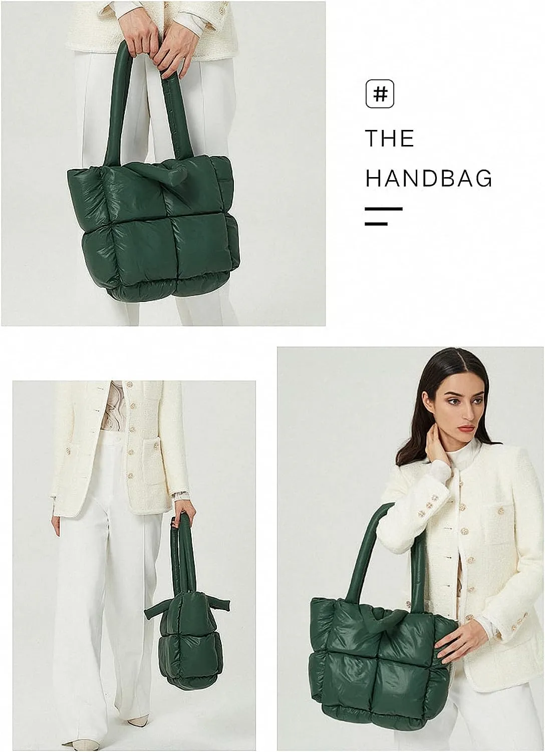 Large Lightweight Quilted Tote Bag for Women, Luxury Soft Padded Handbags, Winter Nylon Down Cotton Padding Shoulder Bags