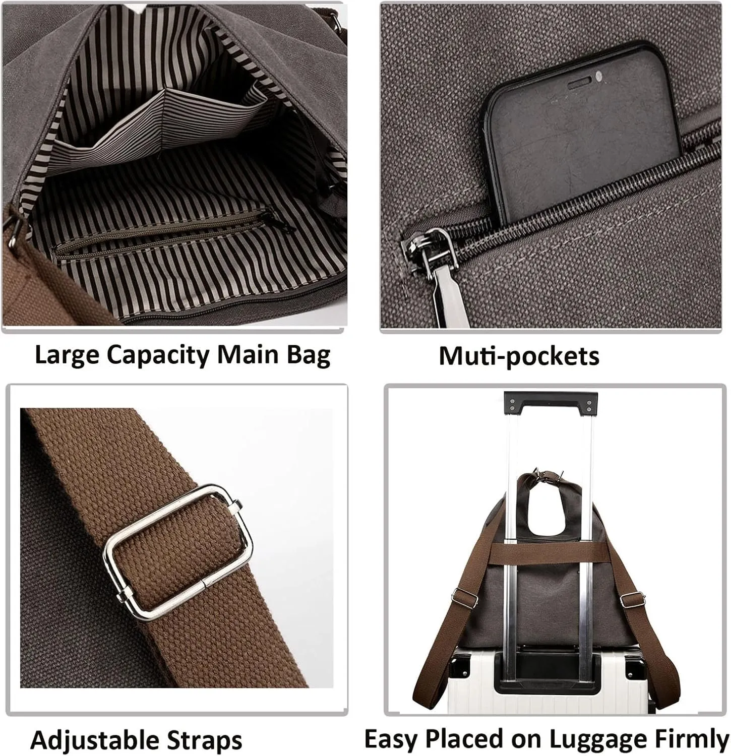 Large Purse Crossbody Shoulder Hobo Bag Convertible Canvas Tote Bag Backpack for Women with Zipper Pocket