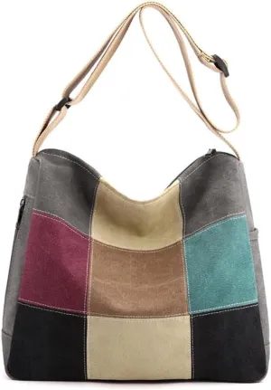 Large Top Handle Multi-Pocket Tote Handbag Women's Satchel Canvas Shoulder Multi-Color Crossbody
