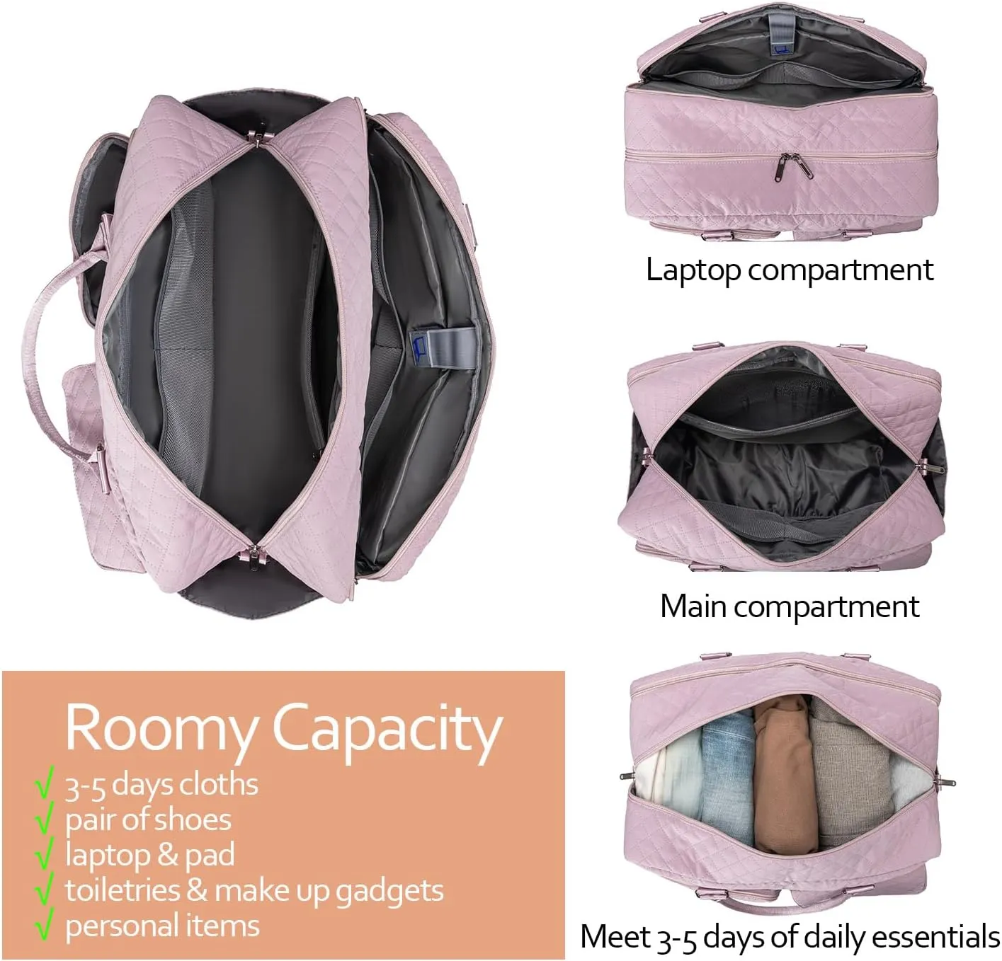 Large Travel Duffle Bag, Carry on Weekender Overnight Bag for Women, Gym Duffel Bag with Wet Pocket & Shoes Bag, Hospital Bags for Labor and Delivery, Purple