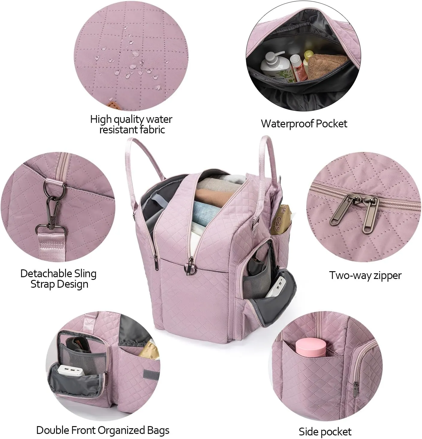 Large Travel Duffle Bag, Carry on Weekender Overnight Bag for Women, Gym Duffel Bag with Wet Pocket & Shoes Bag, Hospital Bags for Labor and Delivery, Purple