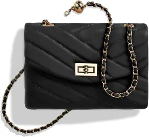 LAVTUG Quilted Crossbody Bags for Women - Vegan Leather Cute Small Purse with Gold Chain Strap, Trendy Designer Bag for Teens