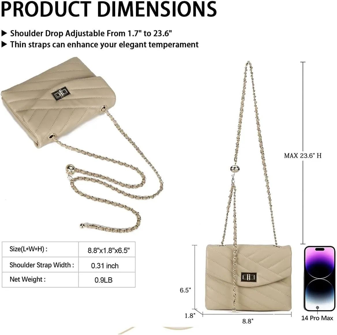 LAVTUG Quilted Crossbody Bags for Women - Vegan Leather Cute Small Purse with Gold Chain Strap, Trendy Designer Bag for Teens