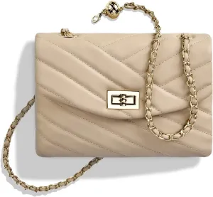 LAVTUG Quilted Crossbody Bags for Women - Vegan Leather Cute Small Purse with Gold Chain Strap, Trendy Designer Bag for Teens
