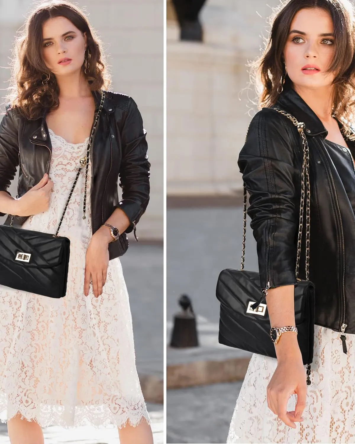 LAVTUG Quilted Crossbody Bags for Women - Vegan Leather Cute Small Purse with Gold Chain Strap, Trendy Designer Bag for Teens