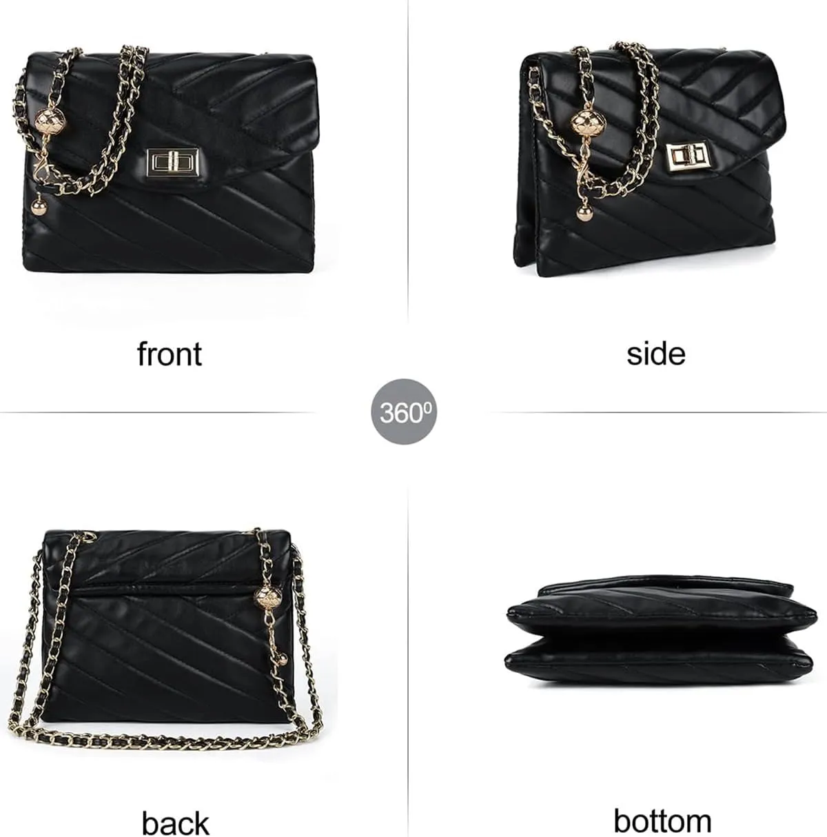 LAVTUG Quilted Crossbody Bags for Women - Vegan Leather Cute Small Purse with Gold Chain Strap, Trendy Designer Bag for Teens